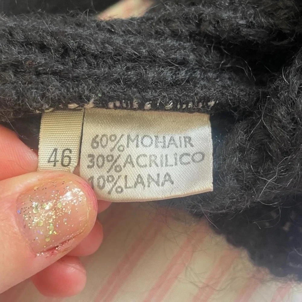 Vintage embroidered mohair blend sweater with ruffles size S by Nella Marchini